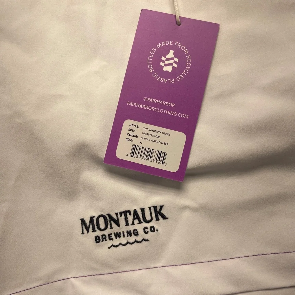 Fair Harbor x Montauk Brewing Co Bayberry Swim Trunks Purple White Mens XL NEW
